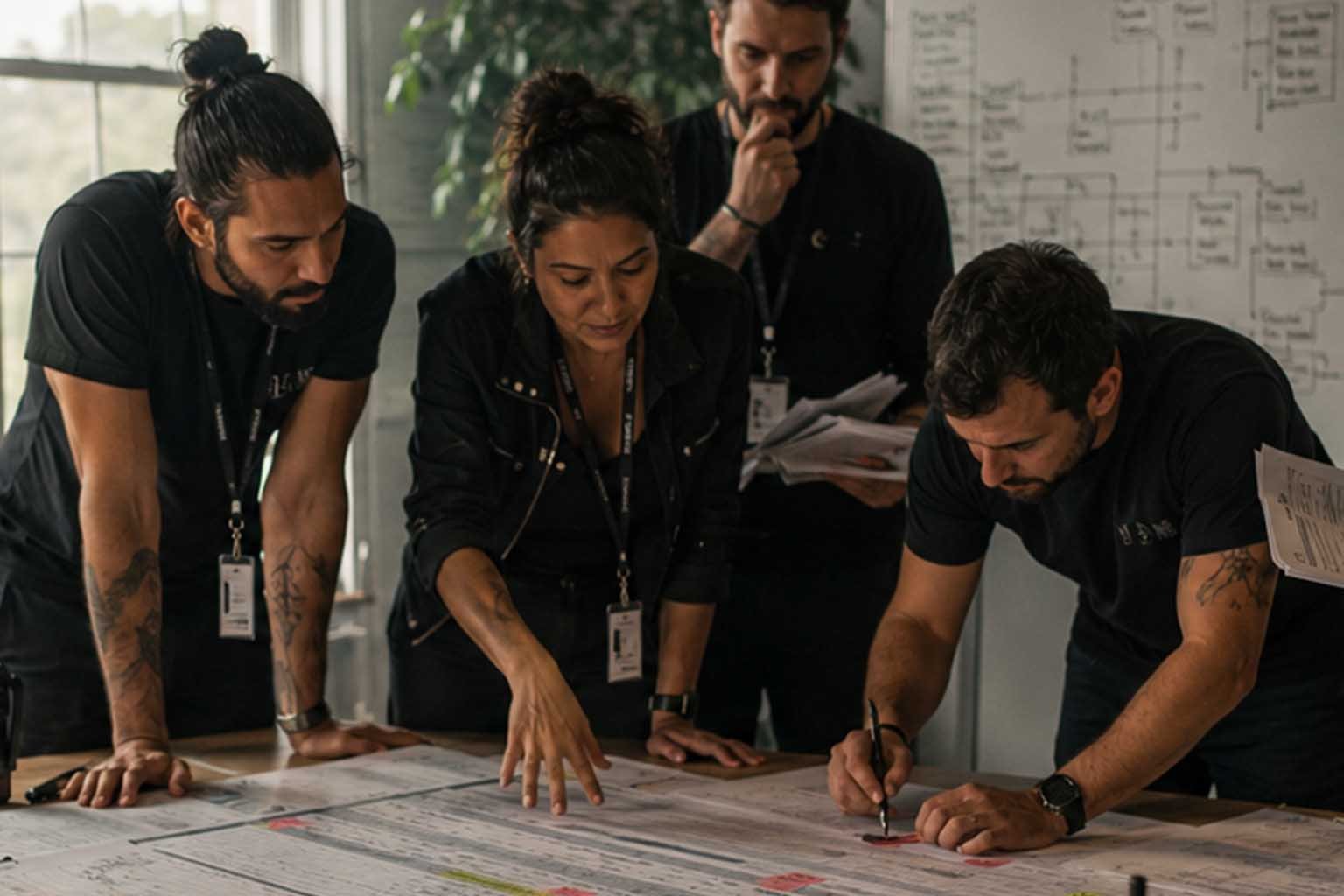 Planta técnica e anotações de produção