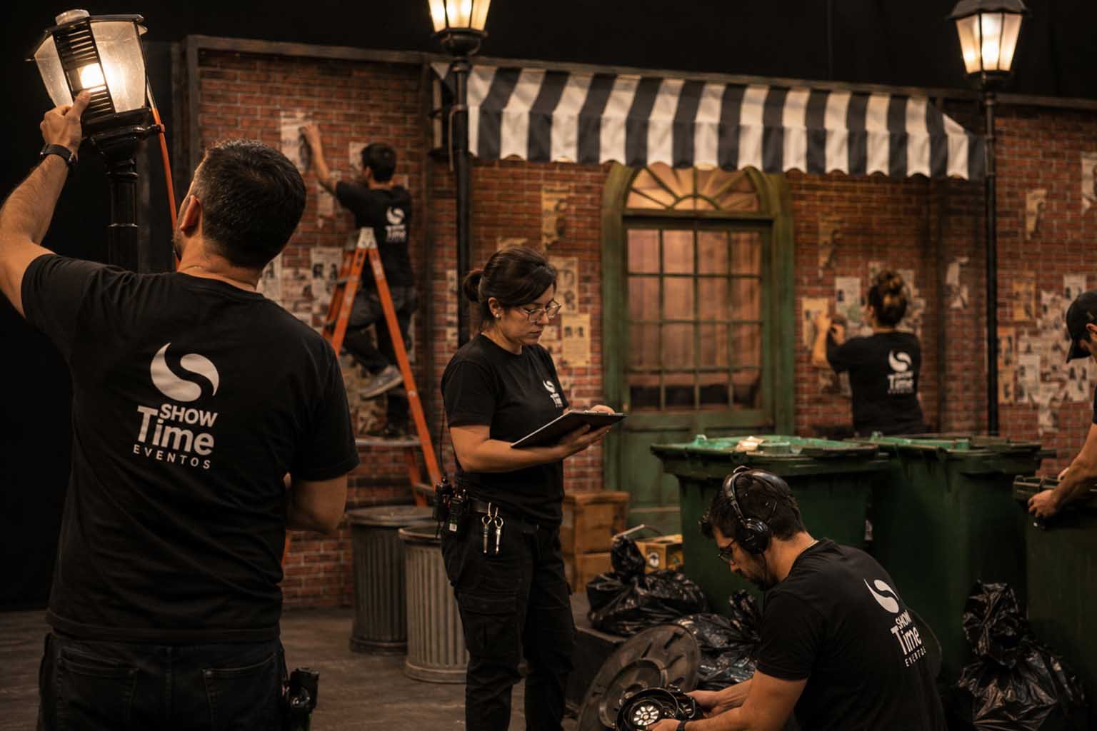 Equipe trabalhando nos bastidores